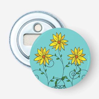 Pretentieloze vrolijke gele bloemen Doodle Kunst Button Flesopener