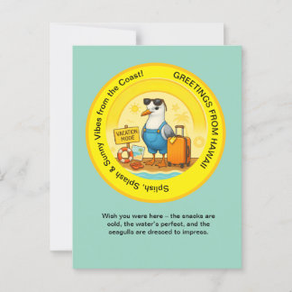 pretentieloze zonnige bestemming meeuw strandgroet briefkaart