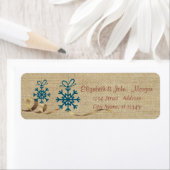 , pretkerst, blauwe sneeuwvlokken etiket (Insitu)