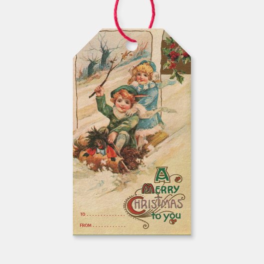 pretkerst, kinderen met hoge cadeau T Cadeaulabel (Achterkant)