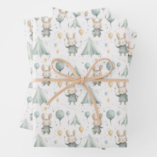 Pretpakhuis Konijn Ballonnen Patroon Baby Shower Inpakpapier Vel
