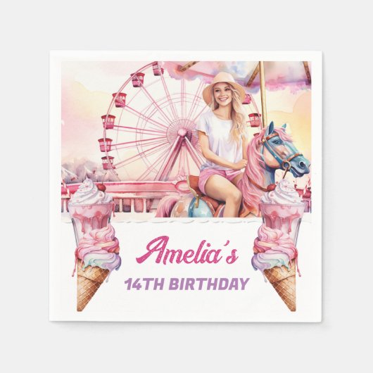 Pretpark Verjaardagscarrousel Servet (Voorkant)