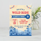 Pretpark verjaardagsuitnodiging kaart (Staand voorkant)
