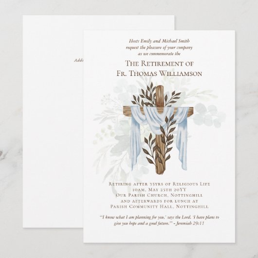 Prêtre Pasteur Diacre Ministre Invitations de retr (Devant / Derrière)