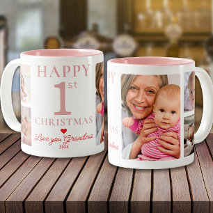 Prettig 1e kerstfeest, Oma lief 5 foto roze Tweekleurige Koffiemok