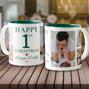Prettig 1e Kerstmis Liefs Papa 5 Foto Groen Tweekleurige Koffiemok