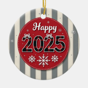 Prettig 2025 Kerstfeest Keramisch Ornament