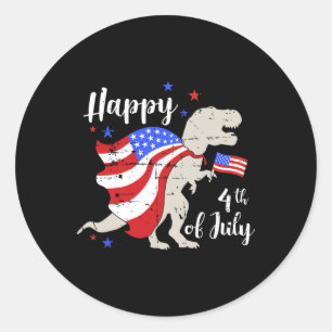 Prettig 4 juli Onafhankelijkheidsdag met T-rex Din Ronde Sticker