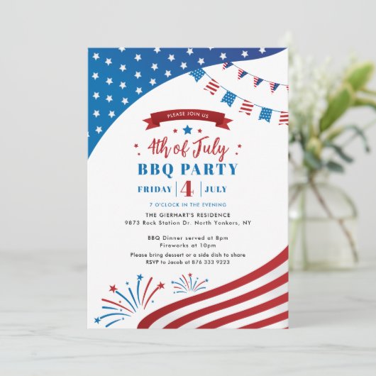 Prettig 4 juli Rode Witte en Blauwe BBQ-feest Kaart (Staand voorkant)