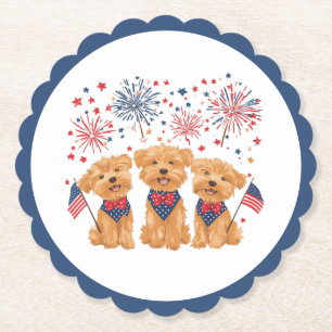 Prettig 4 juli Yorkie Honden Kartonnen Onderzetters
