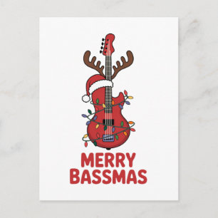 Prettig Bassmas Basgitaar Typografie Kerstman Hoed Briefkaart