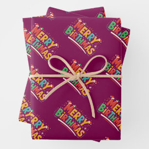 Prettig Birthmas Kerstmis Verjaardag Inpakpapier Vel