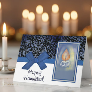 Prettig Chanoeka Elegant Blauwe Rolpatroon Kaars Feestdagen Kaart