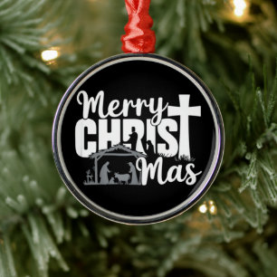 Prettig Christ Mas Christelijk Kerstmis Jezus Fami Metalen Ornament