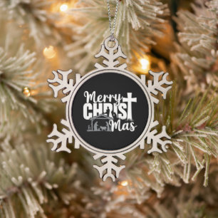 Prettig Christ Mas Christelijk Kerstmis Jezus Fami Tin Sneeuwvlok Ornament