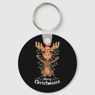 Prettig Christmoose Kerstmis Eland Kerstboom Licht Sleutelhanger