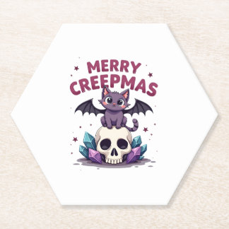 Prettig Creepkerstfeest Kat Pastel Goth Kerstmis S Kartonnen Onderzetters