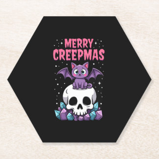 Prettig Creepkerstfeest Kat Pastel Goth Kerstmis S Kartonnen Onderzetters