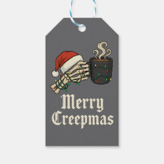 Prettig Creepkerstfeest Skelet Met Koffie Cadeaulabel