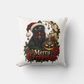 Prettig Creepkerstmis gothische zwarte kat kussens