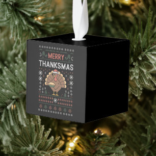 Prettig Dankfeest Kerstmis Thanksgiving Kalkoen Kubus Ornament