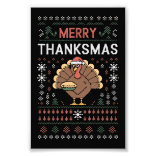 Prettig Dankmas Kerstmis Thanksgiving Kalkoen Foto Afdruk