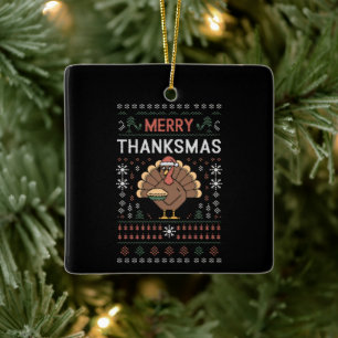 Prettig Dankmas Kerstmis Thanksgiving Kalkoen Keramisch Ornament