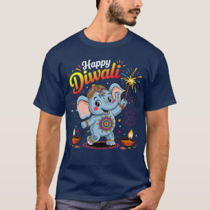 Prettig Divali Cute Olifant Festival Lichten Feest T-shirt