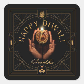 Prettig Divali elegant zwart en goud aanpasbaar Vierkante Sticker