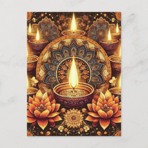 Prettig Diwali Mandala Diya Lotus Lichtfestival Feestdagenkaart