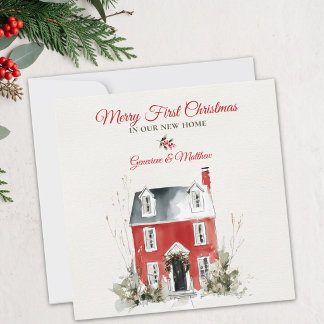Prettig eerste kerstfeest in ons nieuwe huis water feestdagenkaart