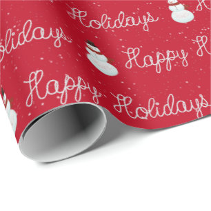 Prettig eindejaar sneeuwman en touw tekst op rood cadeaupapier