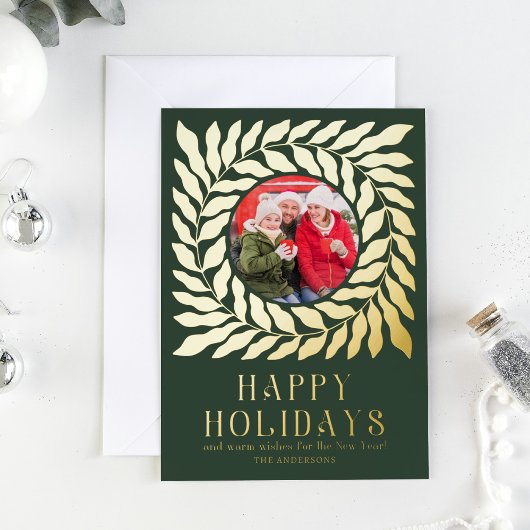 Prettig feest 2 Foto Modern Script Vet Floral  Folie Feestdagenkaart