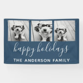 Prettig feest 3 foto's - Kan KLEUR navy wijzigen Spandoek (Horizontaal)