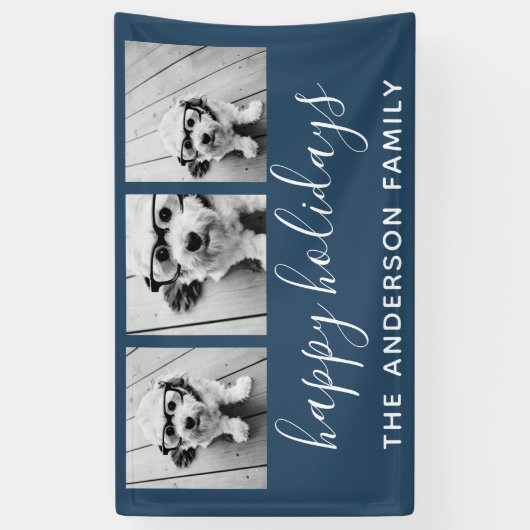 Prettig feest 3 foto's - Kan KLEUR navy wijzigen Spandoek (Verticaal)