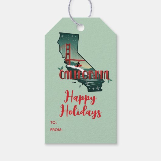 Prettig Feest California Staat Aangepast Kerstmis Cadeaulabel (Voorkant)