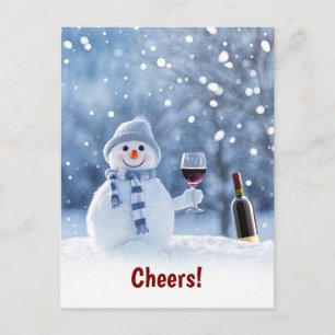 Prettig feest Cute wijn en sneeuwman proost Feestdagenkaart