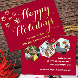 Prettig feest, Foto, Rood gepersonaliseerde foliek Folie Feestdagenkaart