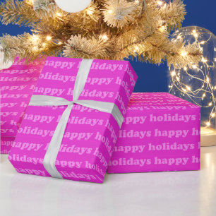 Prettig feest Helder Fuchsia Roze Typografie Cadeaupapier