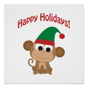 Prettig feest! Kerstman aap elf Perfect Poster