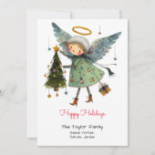 Prettig feest met grillige engel en boom feestdagenkaart (Voorkant)