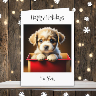 Prettig feest tot U Cute puppy in cadeau doos Feestdagen Kaart