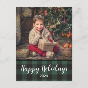 Prettig feestdagen Green Buffalo Plaid 2024 Briefkaart