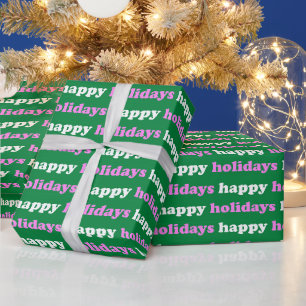 Prettig feestdagen Helder roze en groene typogra Cadeaupapier