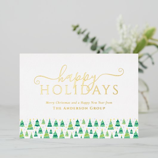 Prettig feestdagen Kerstbomen Zakelijk Logo Goud (Staand Voorkant)