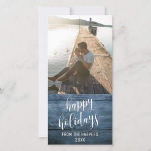Prettig feestdagen Modern script blauw rustiek hou Feestdagenkaart