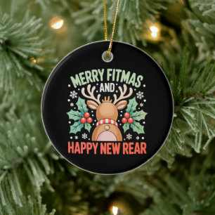 Prettig Fitmas Gelukkig Nieuwjaar Rendier Workout  Keramisch Ornament