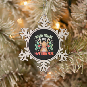 Prettig Fitmas Gelukkig Nieuwjaar Rendier Workout  Tin Sneeuwvlok Ornament