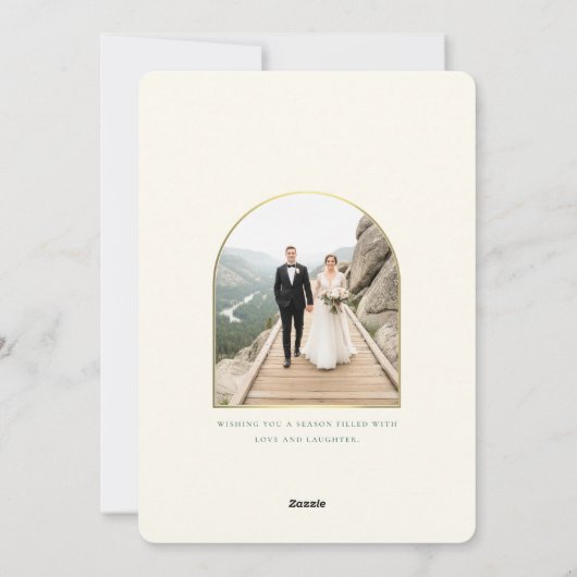 Prettig getrouwd kerstkaart met boog en foto (Achterkant)