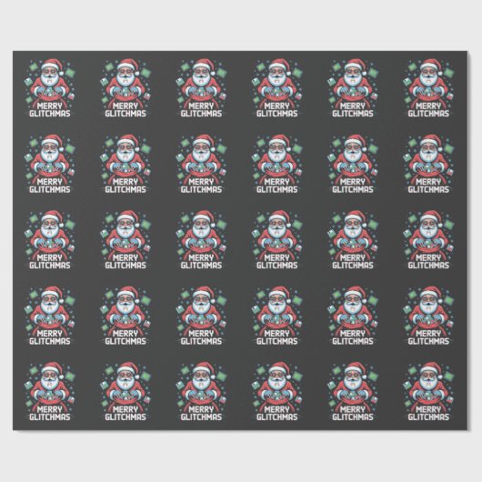 Prettig Glitchkerstmis Codeur Programmeur Kerstman Cadeaupapier (Vlak)
